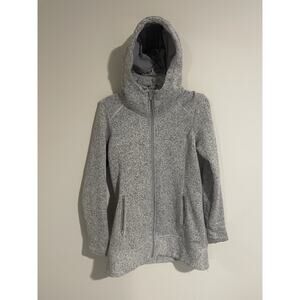 Athleta Fleece Jacket Womens Medium Grey Knit CYA Stronger Hood Full Zip Long